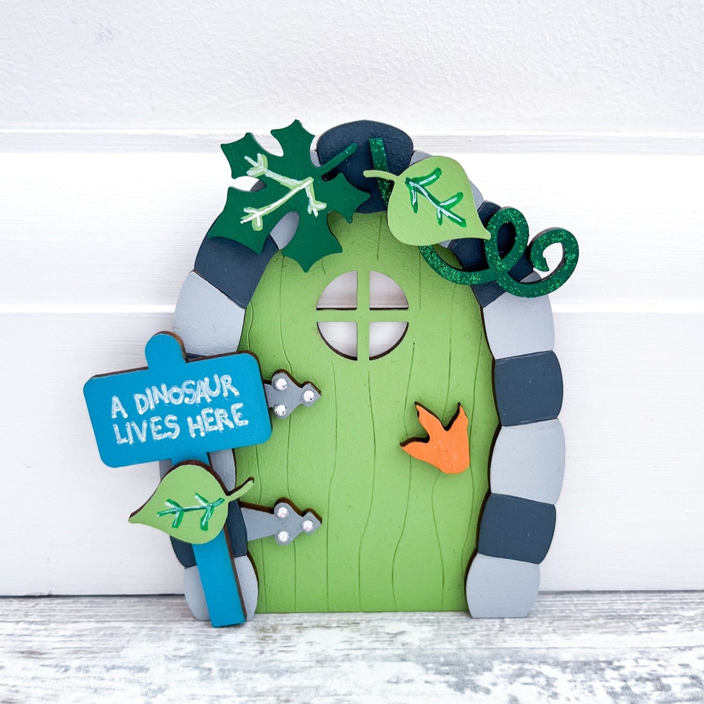 A Dinosaur Lives Here Fairy Wall Decoration - Sweet Pea Wooden Creations