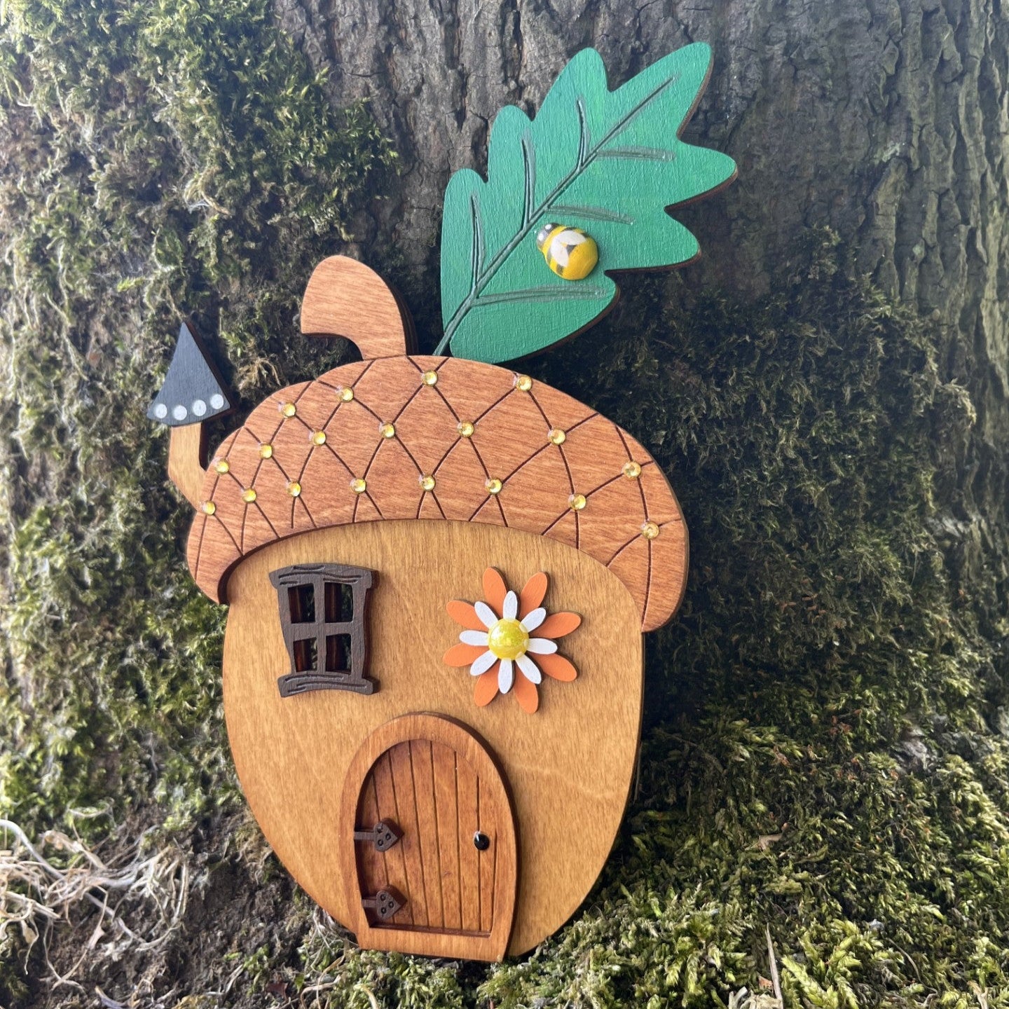 Acorn Themed Fairy House Garden Decoration - Sweet Pea Wooden Creations