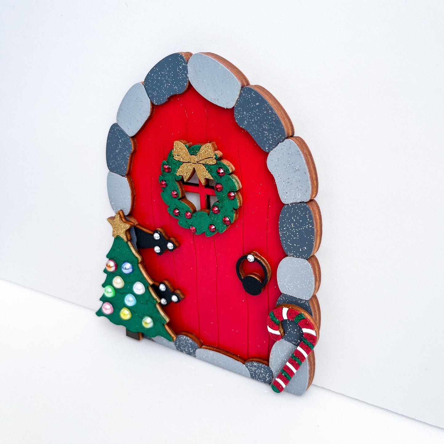 Decorative red Christmas Elf door, Santa Portal - Sweet Pea Wooden Creations