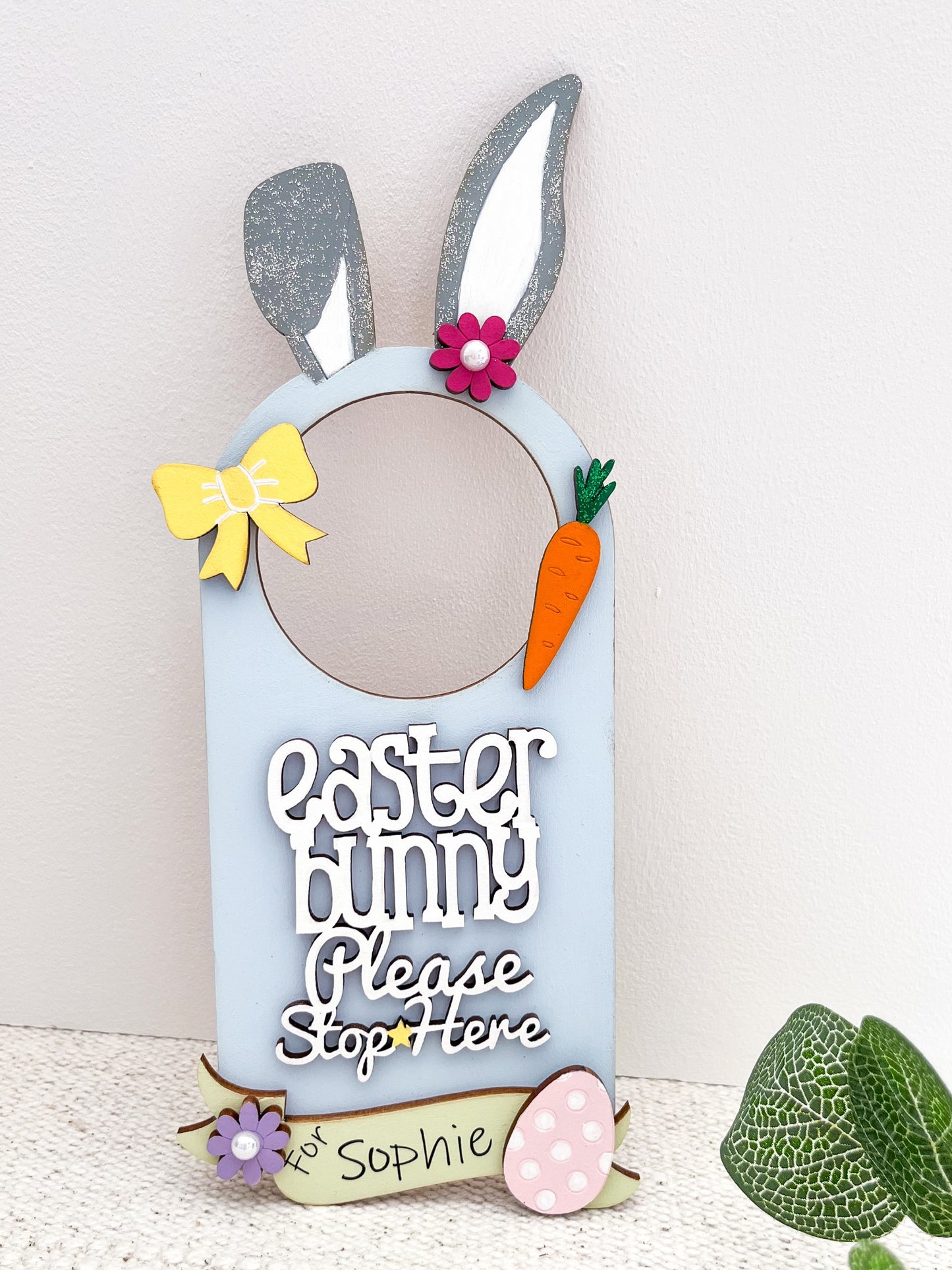 Easter Bunny Please Stop Here Door Hanger - Sweet Pea Wooden Creations