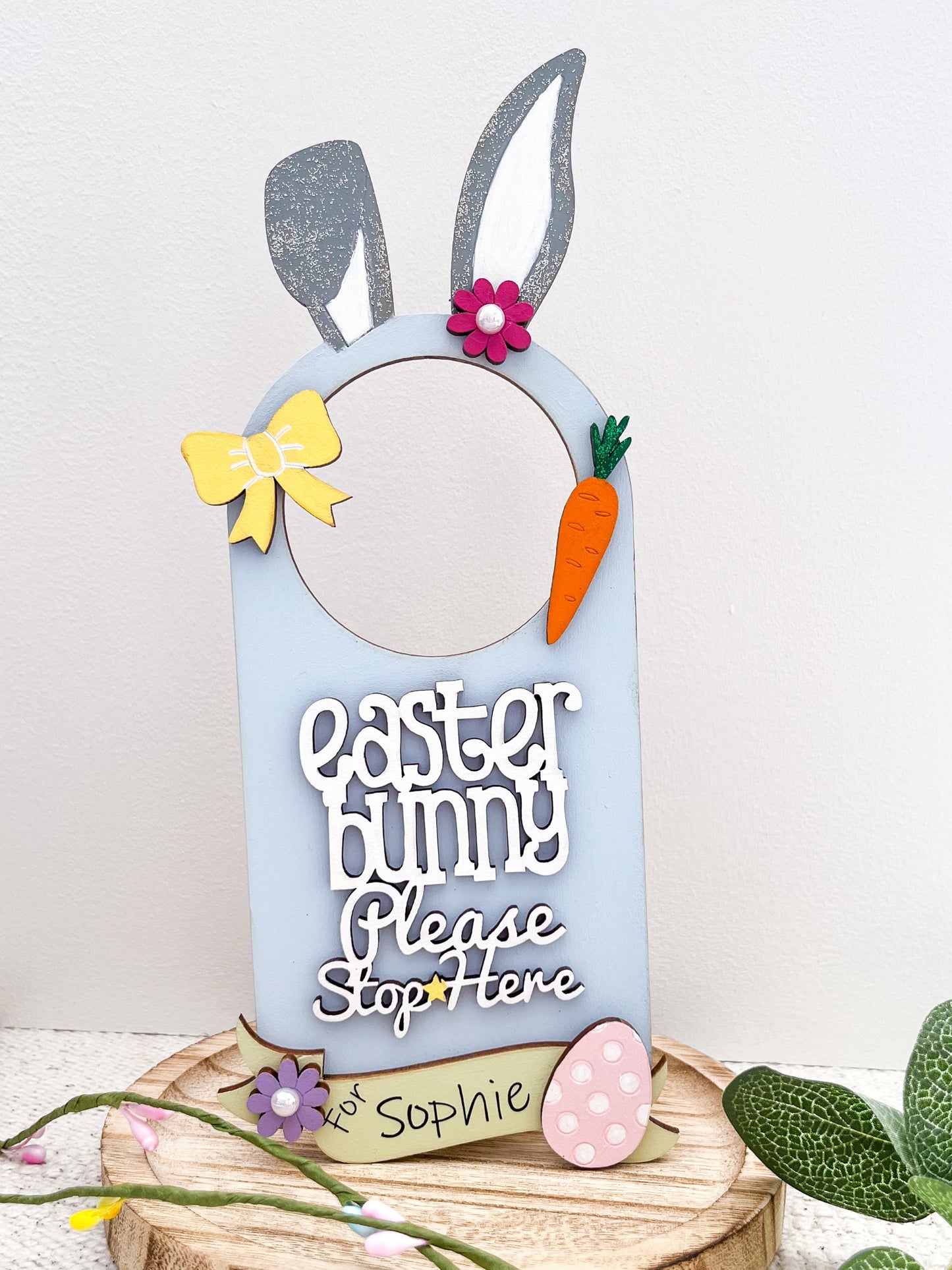 Easter Bunny Please Stop Here Door Hanger - Sweet Pea Wooden Creations
