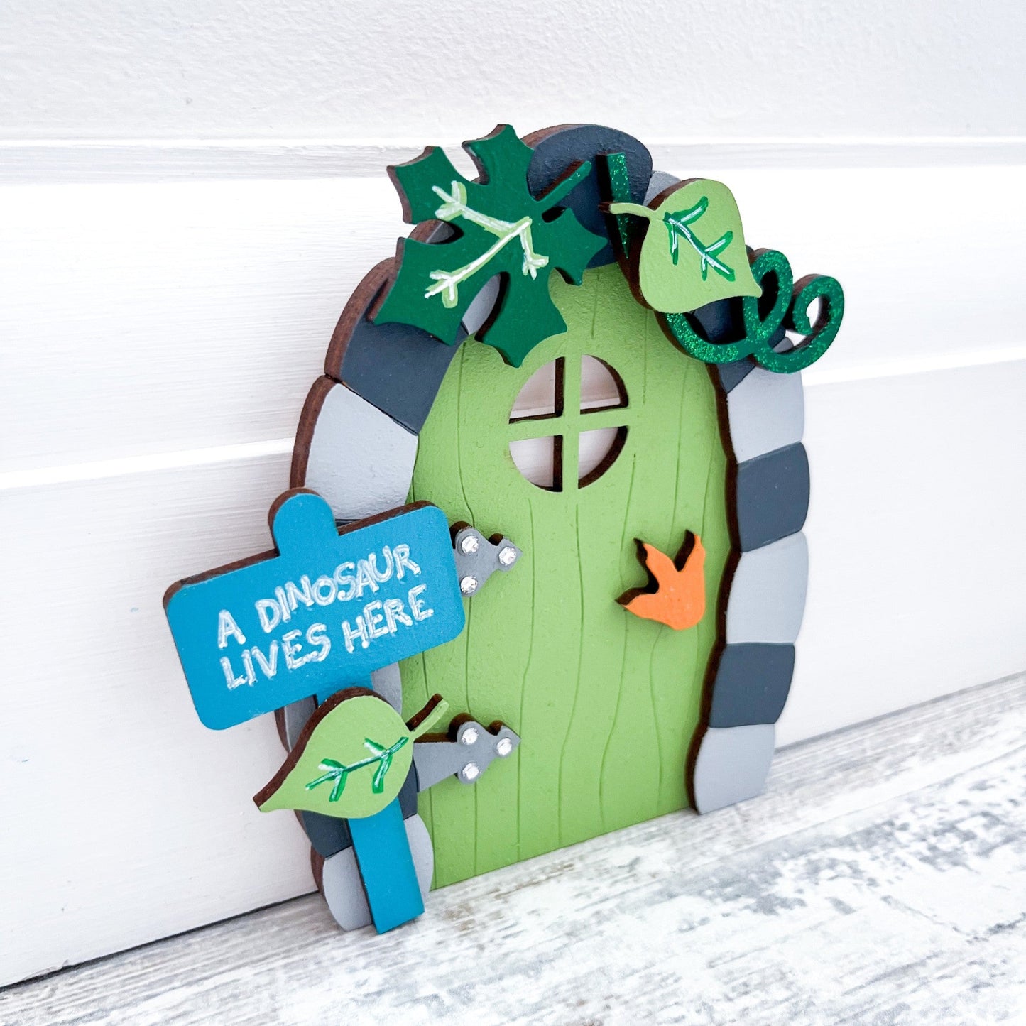 Green Dinosaur A Dinosaur Lives Here Wall Decoration - Sweet Pea Wooden Creations