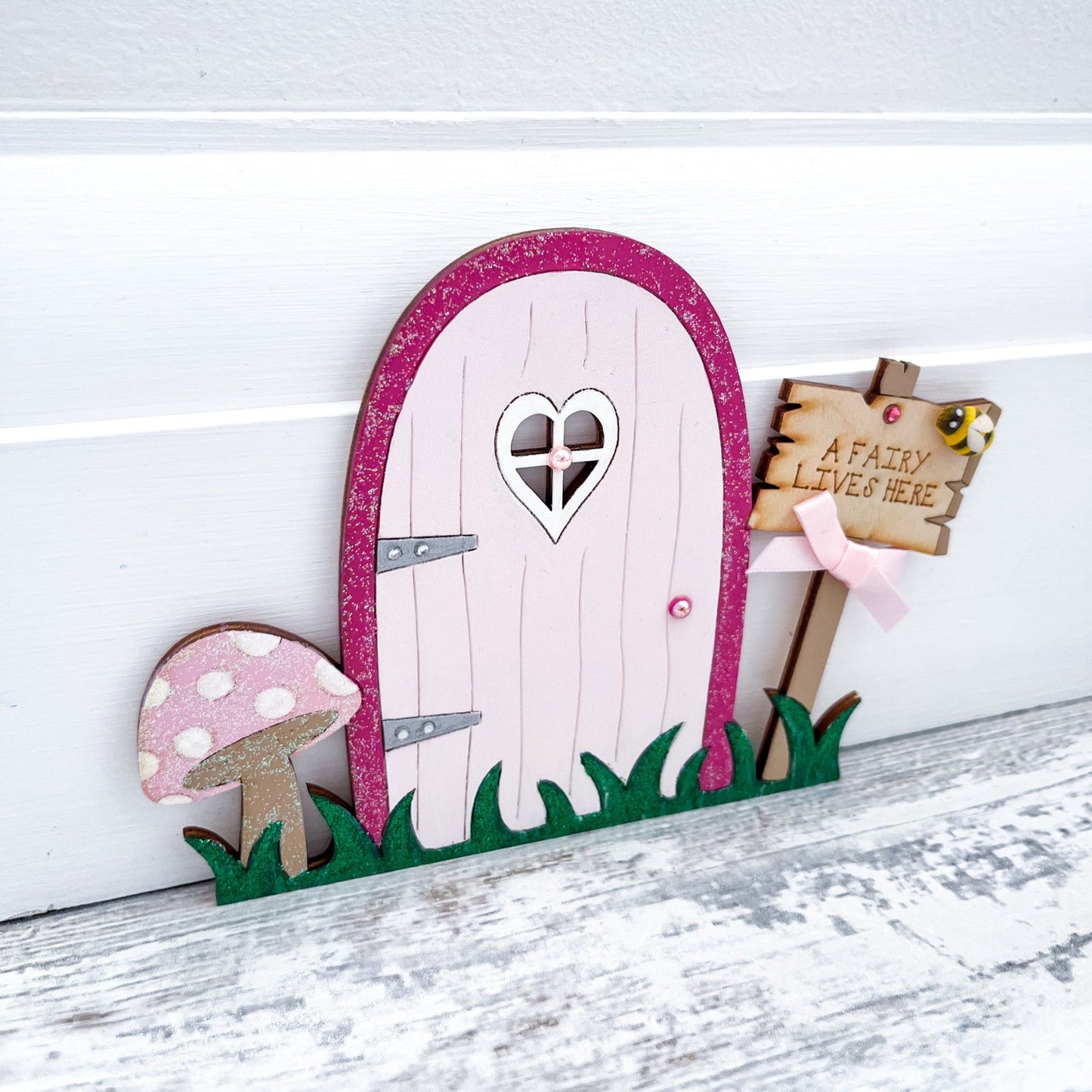 Handcrafted Pink Mini Wooden Fairy Door For Skirting Board - Sweet Pea Wooden Creations