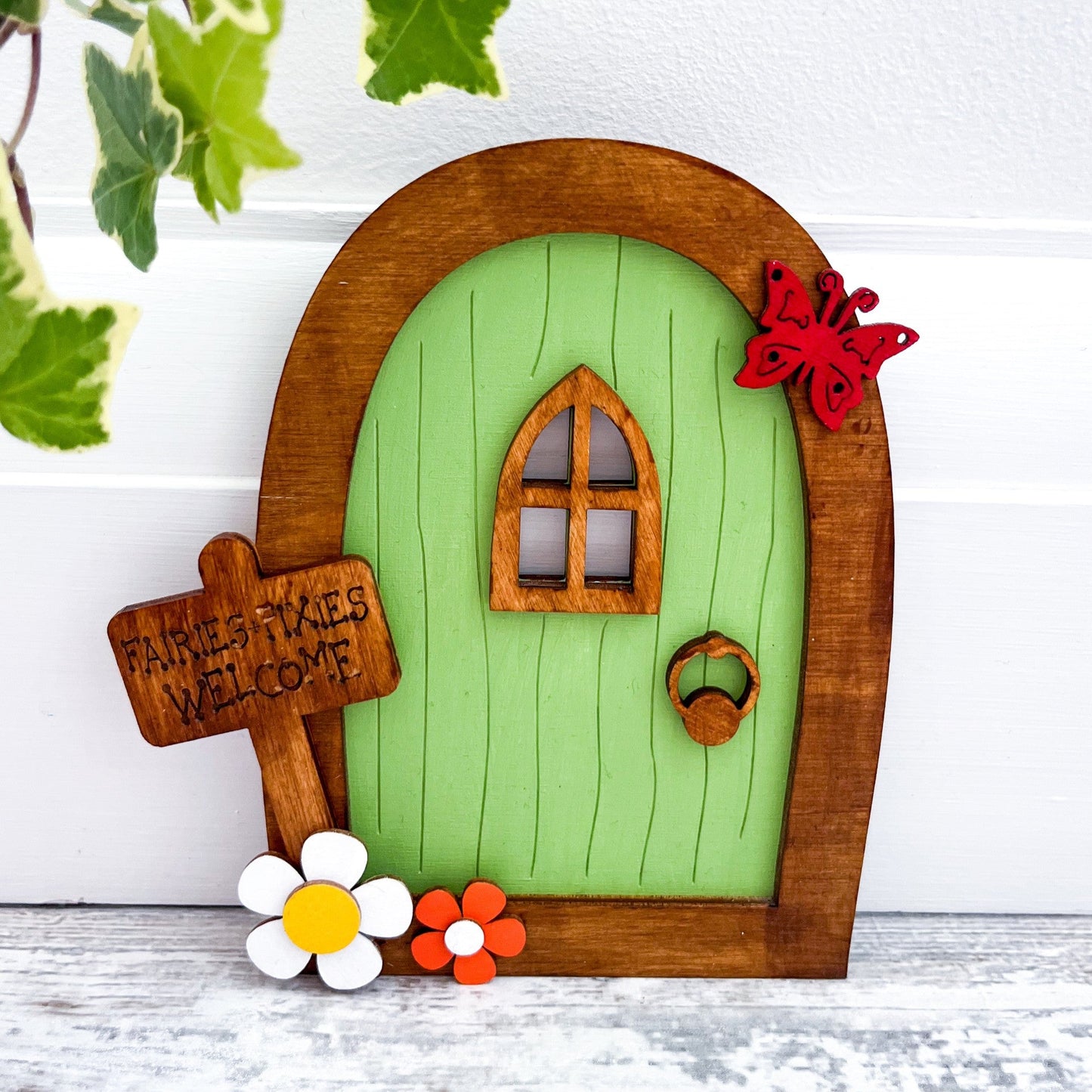 Little Fairy Garden, Magic Door Decoration, Green - Sweet Pea Wooden Creations