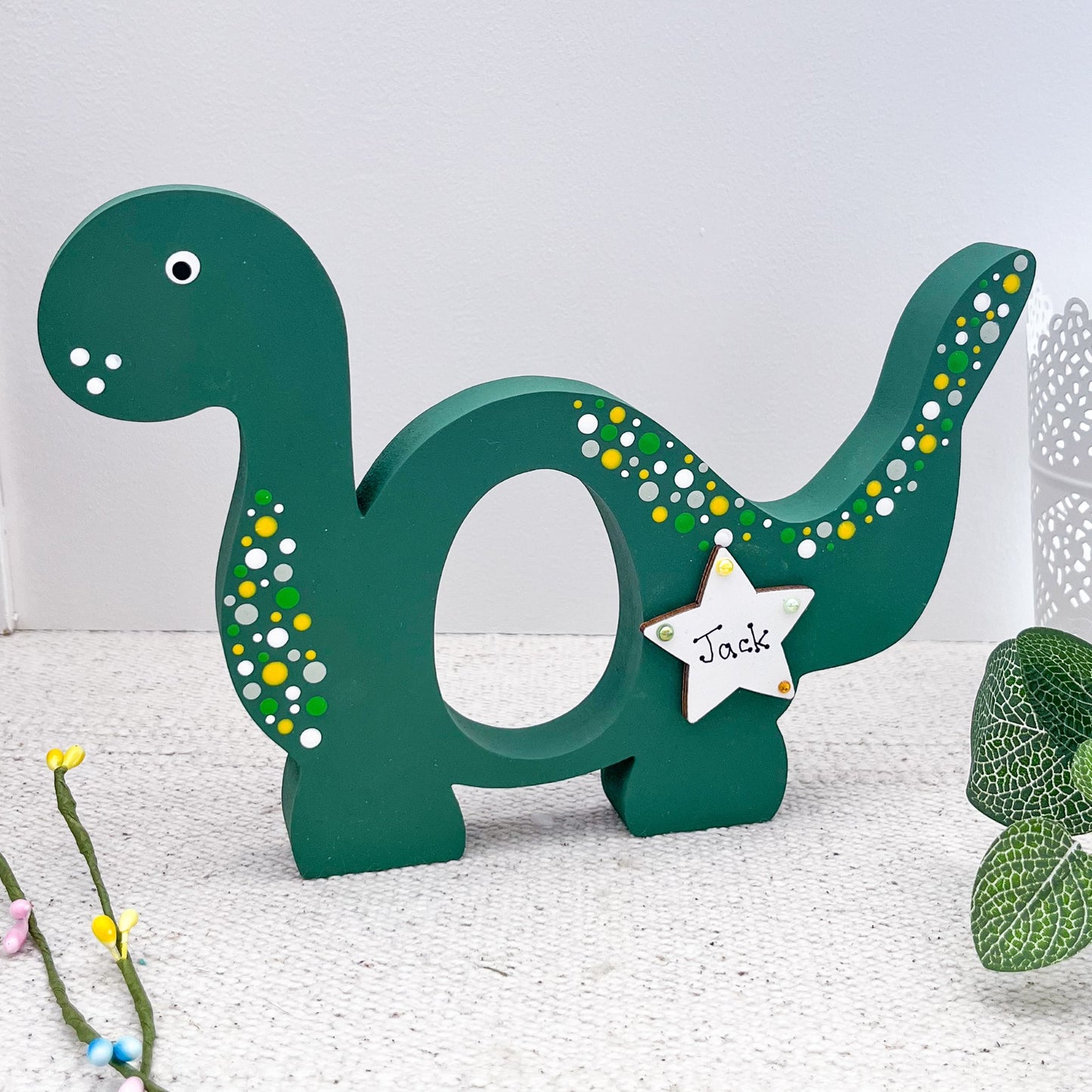 Personalised Easter Dinosaur Decoration - Sweet Pea Wooden Creations