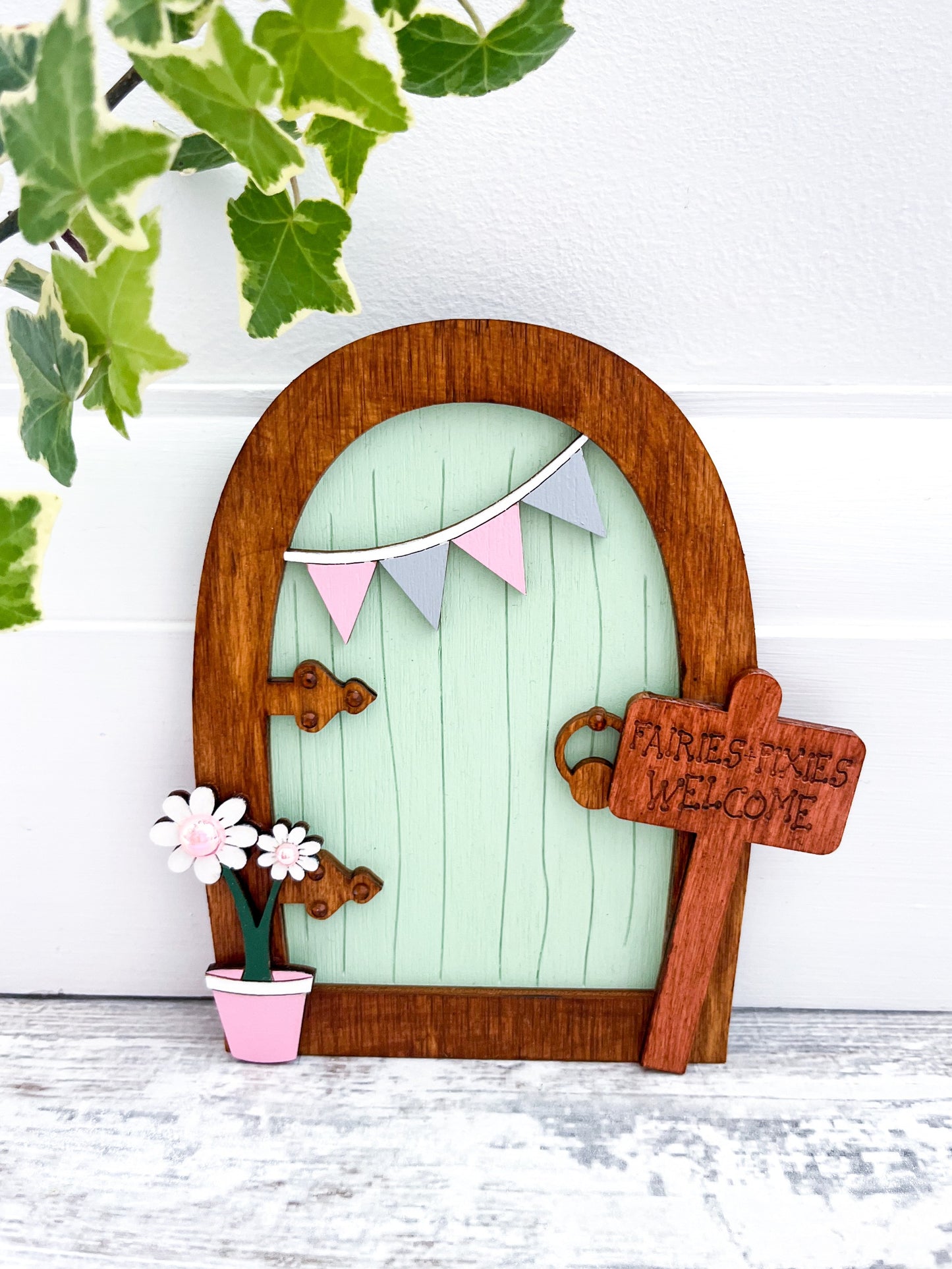 Sage Green Garden Fairy Door - Sweet Pea Wooden Creations