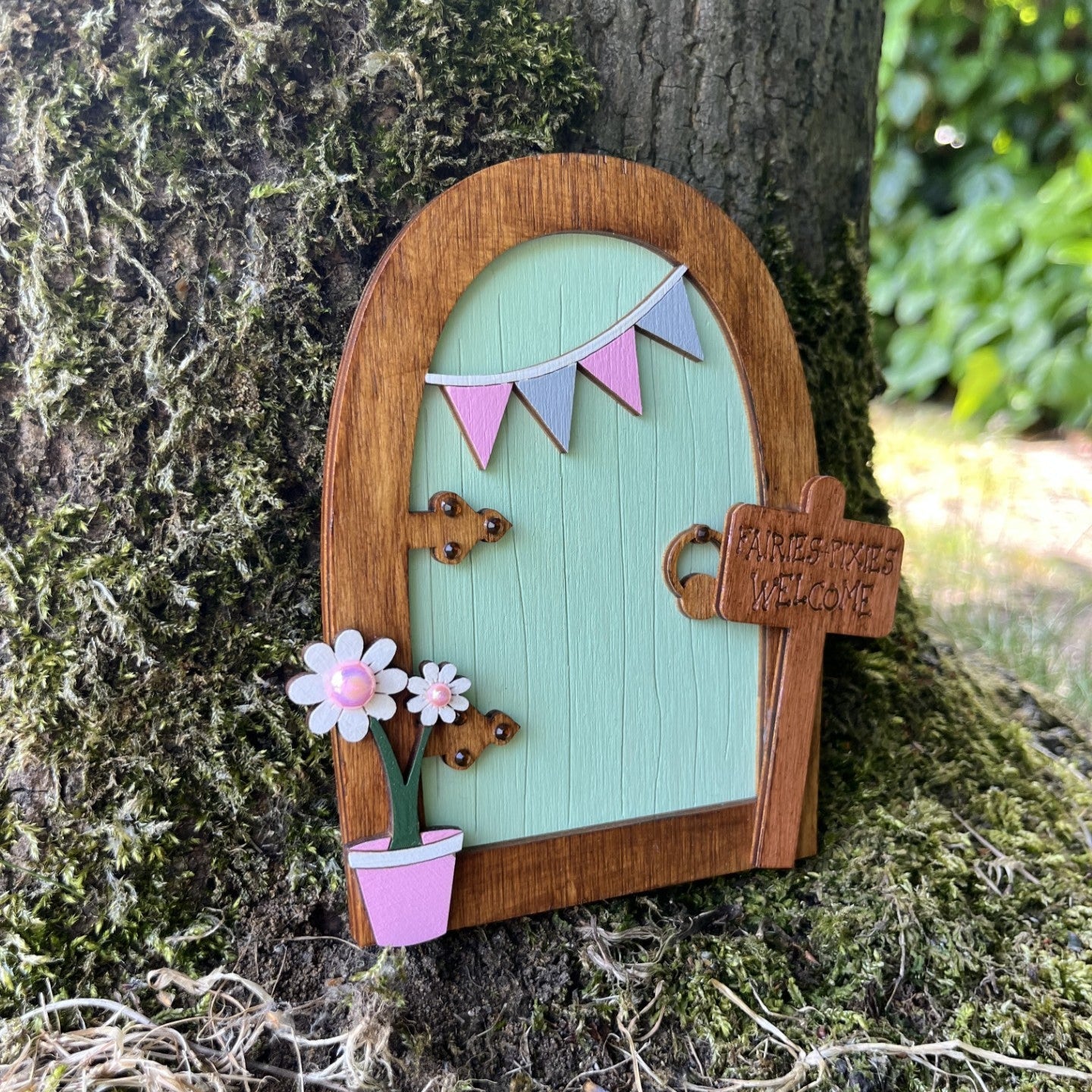 Sage Green Garden Fairy Pixie Door - Sweet Pea Wooden Creations