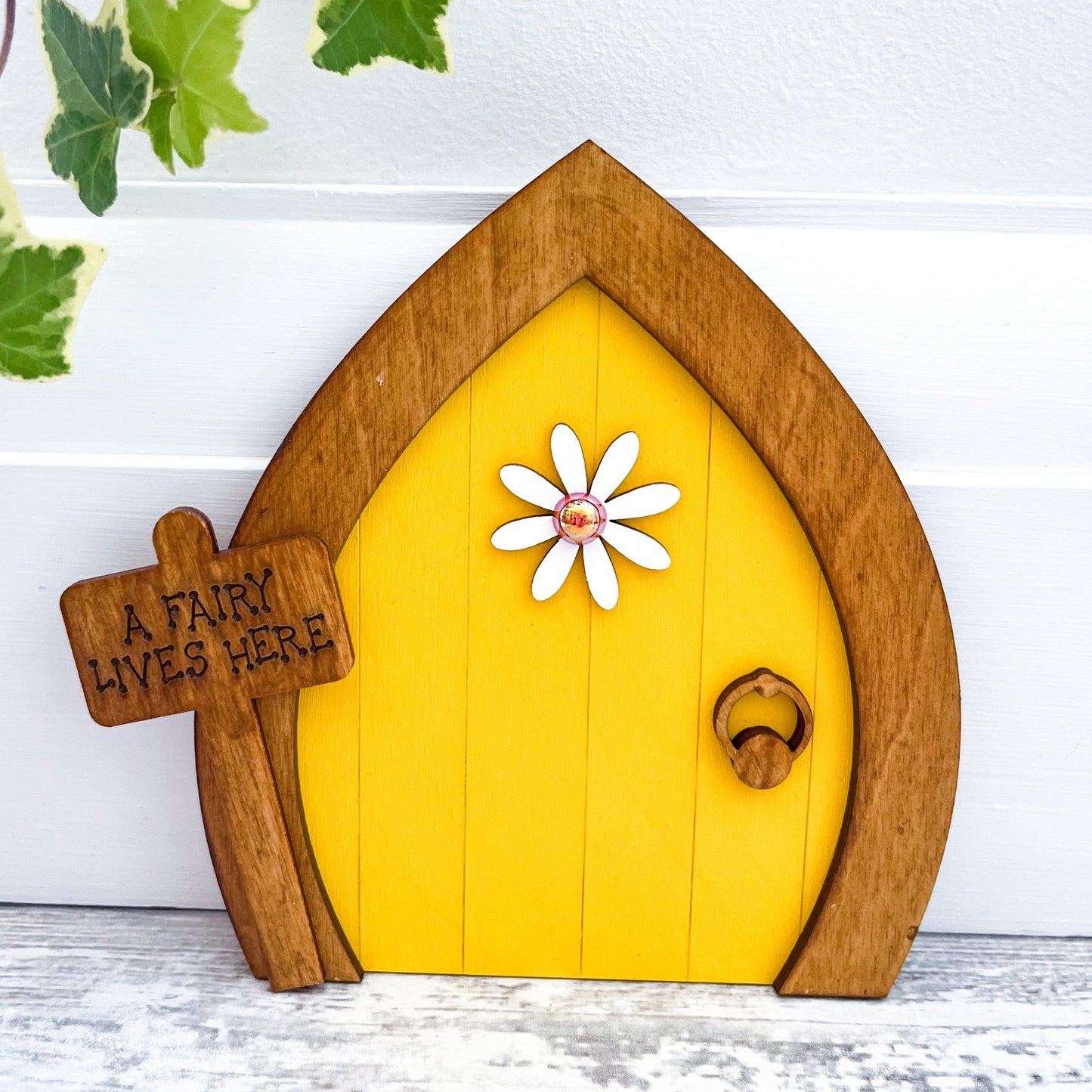 Yellow Daisy Garden Outdoor Fairy Door - Sweet Pea Wooden Creations