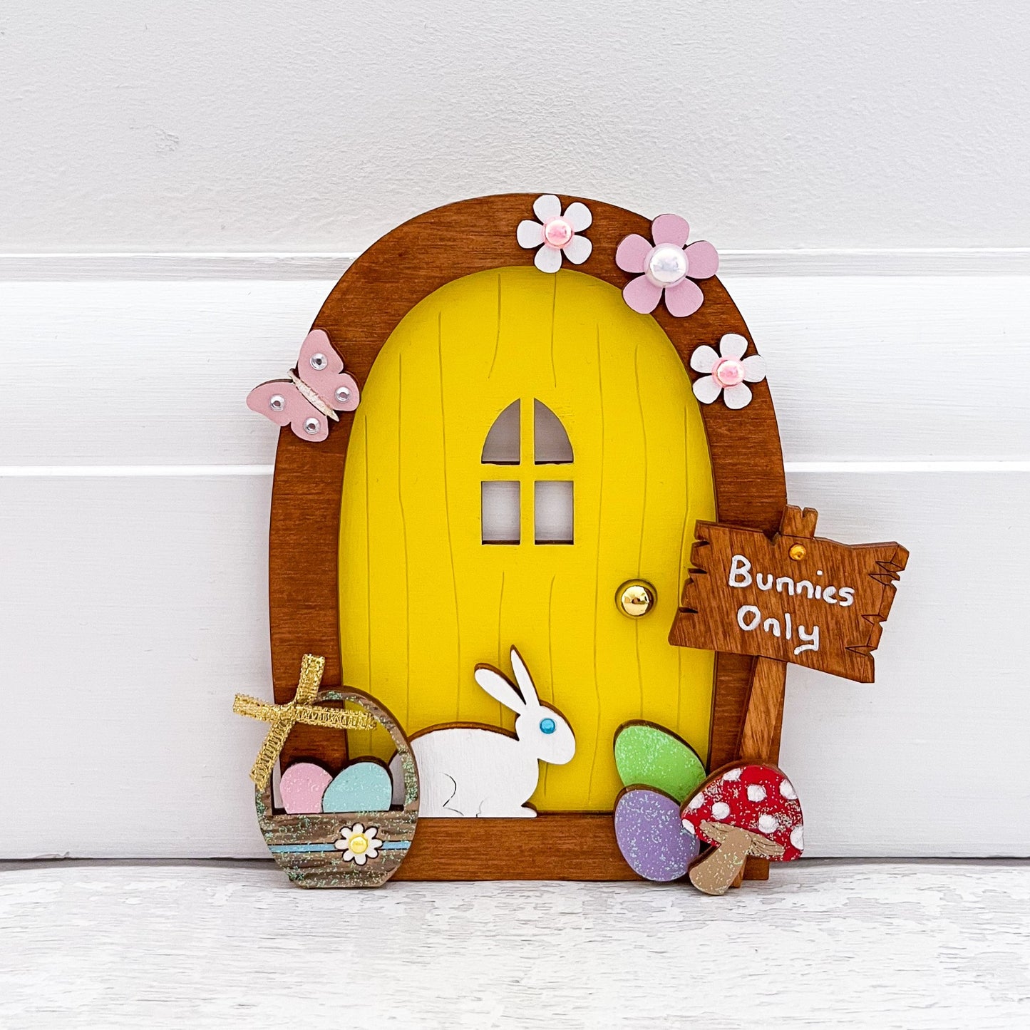 Yellow Easter Bunny Magic Door - Easter Hunt Decoration - Sweet Pea Wooden Creations