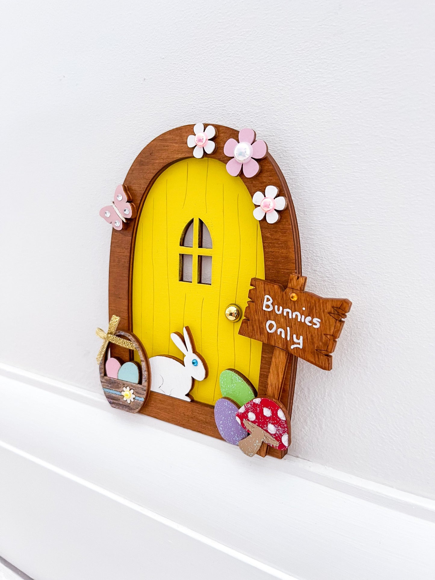 Yellow Easter Fairy Door - Sweet Pea Wooden Creations
