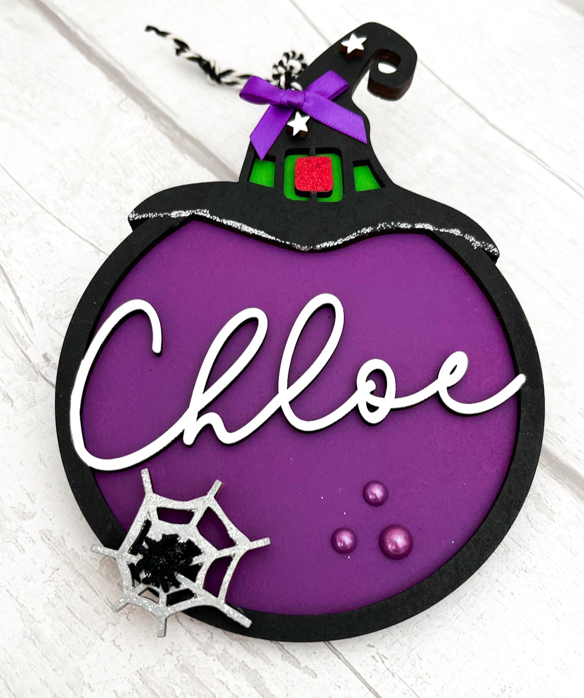 Halloween Decoration, Personalised Witch Hanging Decoration d - Sweet Pea Wooden Creations