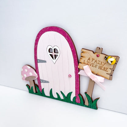 A Fairy Lives Here Miniature Pink Fairy Door Decoration - Sweet Pea Wooden Creations