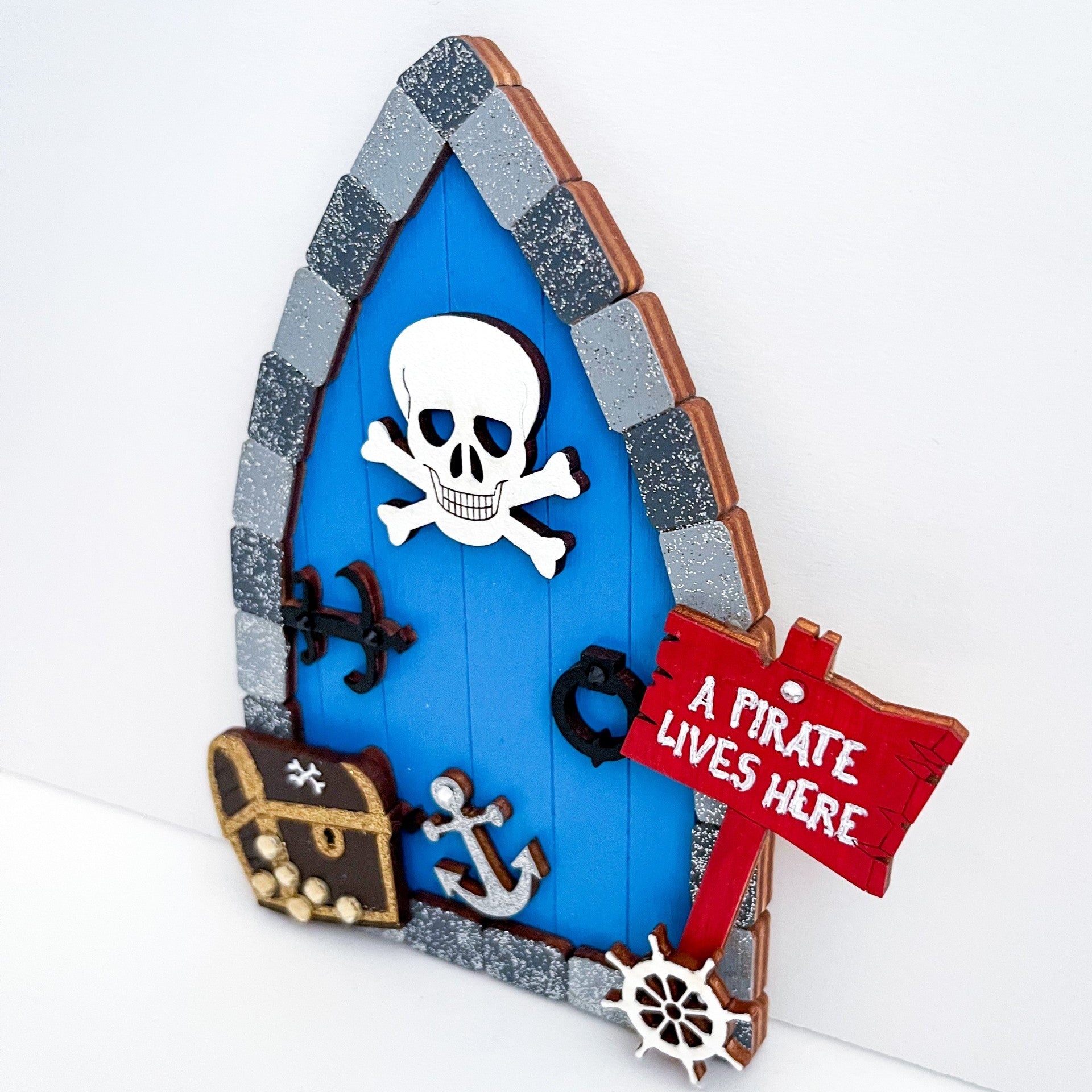 A Pirate Lives Here, Blue Themed Fairy Door Decoration - Sweet Pea Wooden Creations
