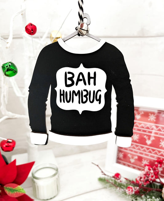 Bah Humbug Christmas Jumper Wooden Tree Decoration For Christmas - Sweet Pea Wooden Creations