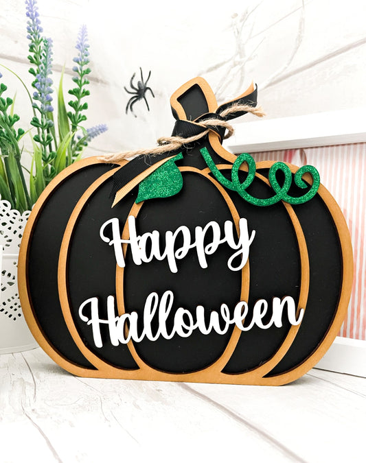 Black & Gold Happy Halloween Pumpkin Decoration