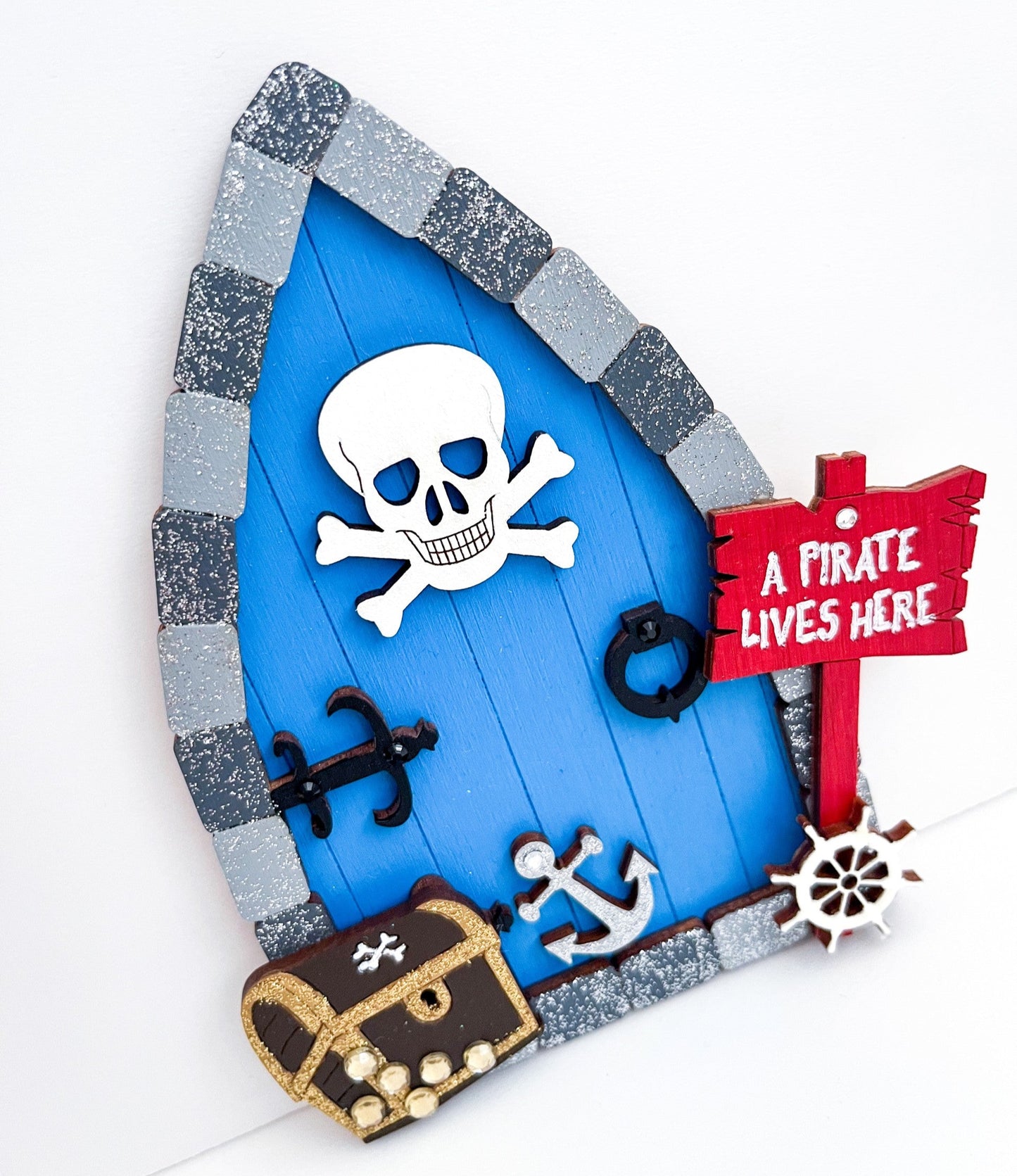 Blue Pirate Themed Decoration, Fairy Door - Sweet Pea Wooden Creations