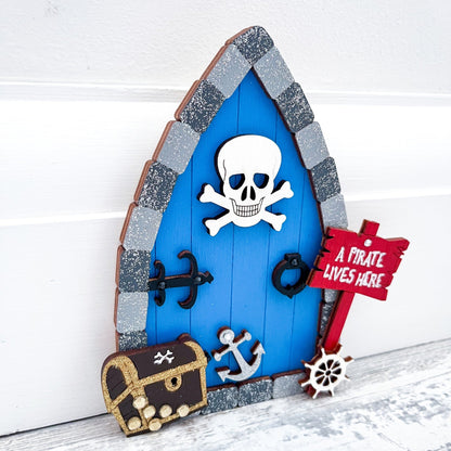 Blue Pirate Themed Fairy Door or Skirting Board - Sweet Pea Wooden Creations