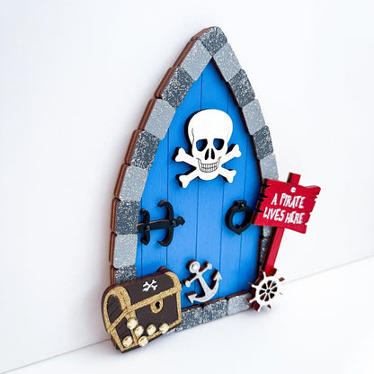 Blue Pirate Themed Fairy Door, Kids Bedroom Decoration, A Pirate Lives Here - Sweet Pea Wooden Creations