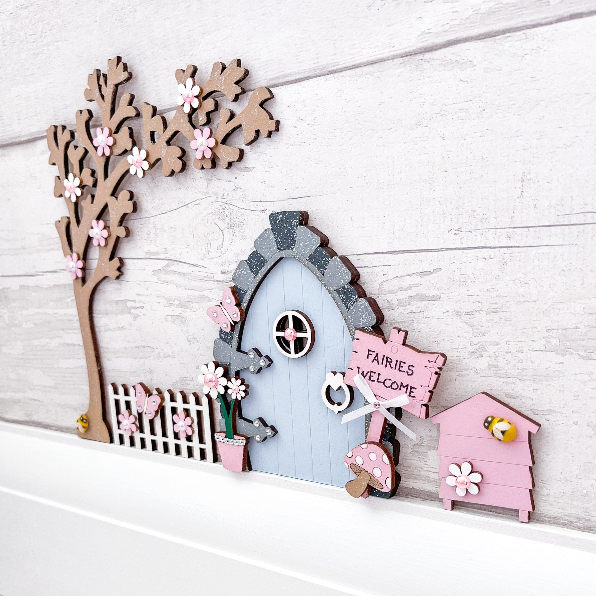 Blue And Pink Wooden Fairy Door Set - Sweet Pea Wooden Creations