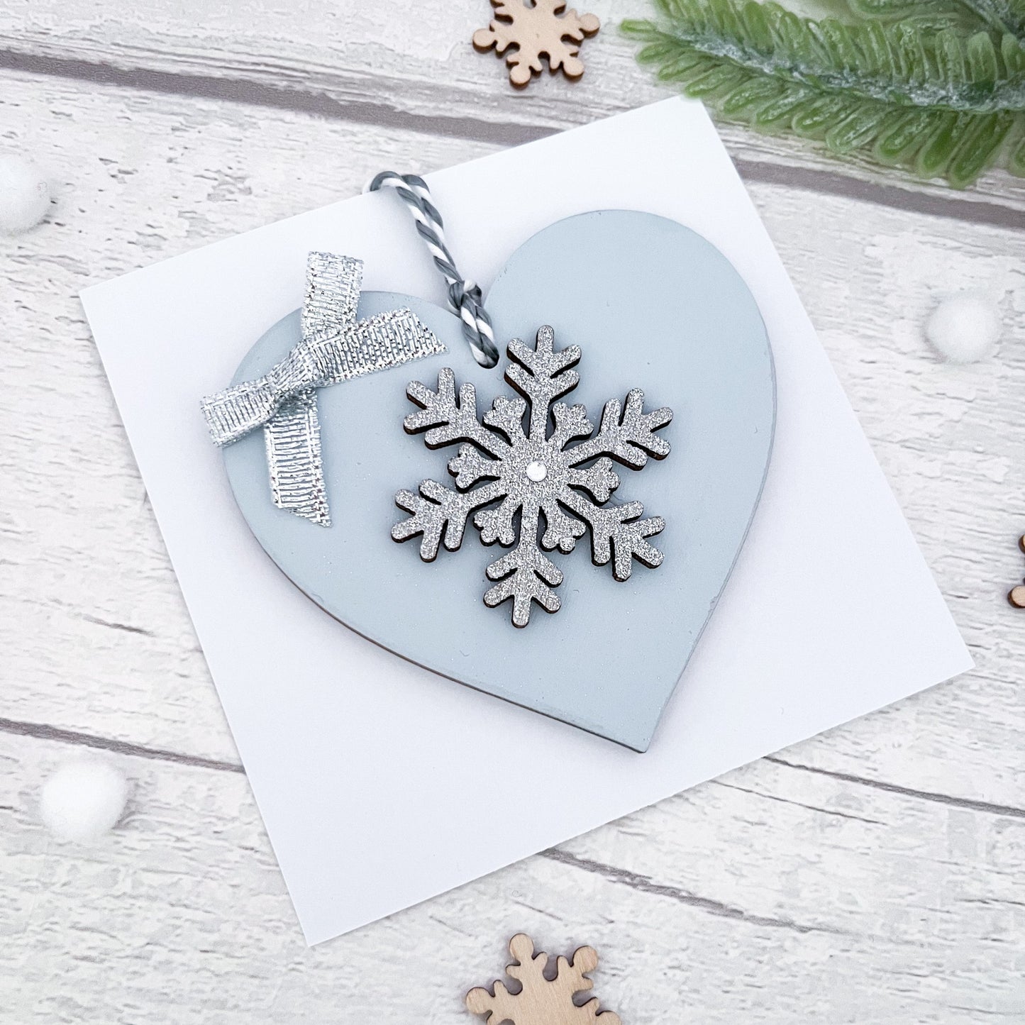 Blue & Silver Heart Bauble Decoration - Sweet Pea Wooden Creations