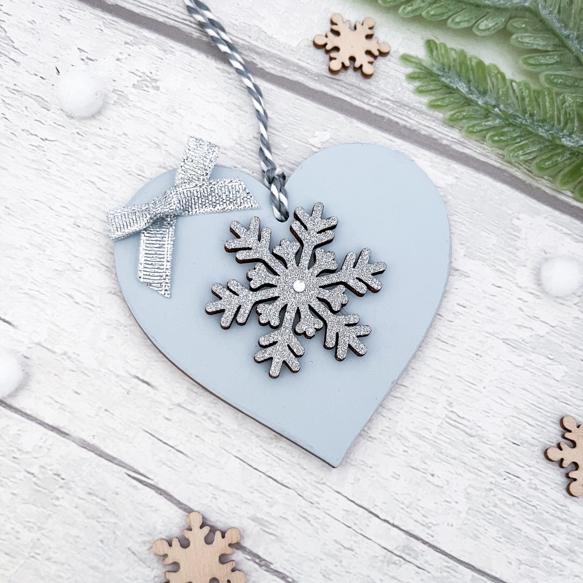 Blue & Silver Heart Christmas Bauble Decoration - Sweet Pea Wooden Creations