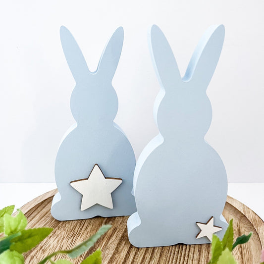 Blue Wooden Bunnies, Shelf Home Decor - Sweet Pea Wooden Creations