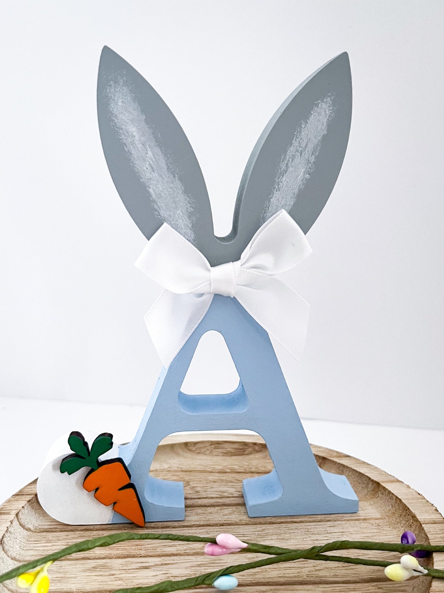 Bunny Ears Initial Easter Gift Tiered Tray Decor - Sweet Pea Wooden Creations