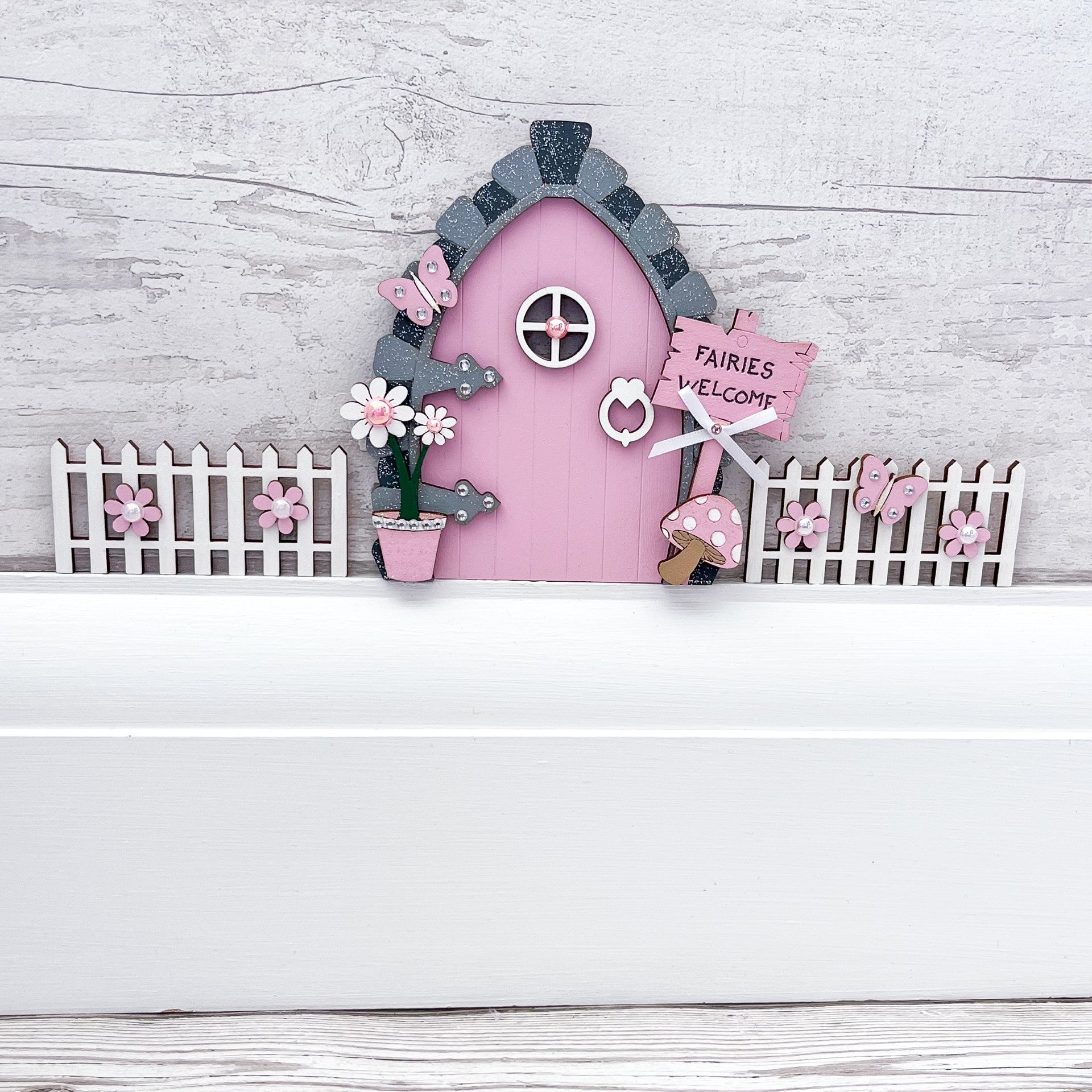 Candy Pink Fairy Door With Fencing - Sweet Pea Wooden Creations
