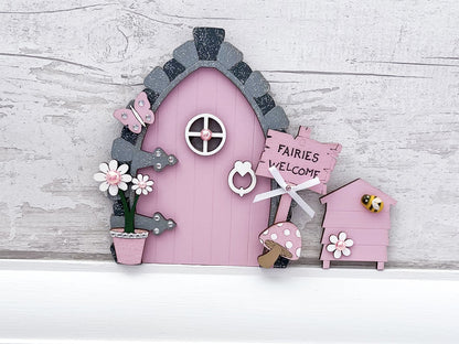 Candy Pink Fairy Door With Beehive - Sweet Pea Wooden Creations