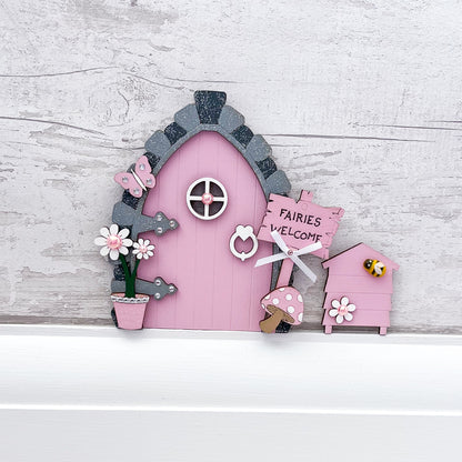 Candy Pink Wooden Fairy Door With Beehive - Sweet Pea Wooden Creations