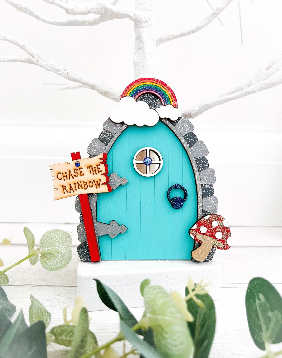 Chase The Rainbow Wooden Fairy Door (M1) - Sweet Pea Wooden Creations