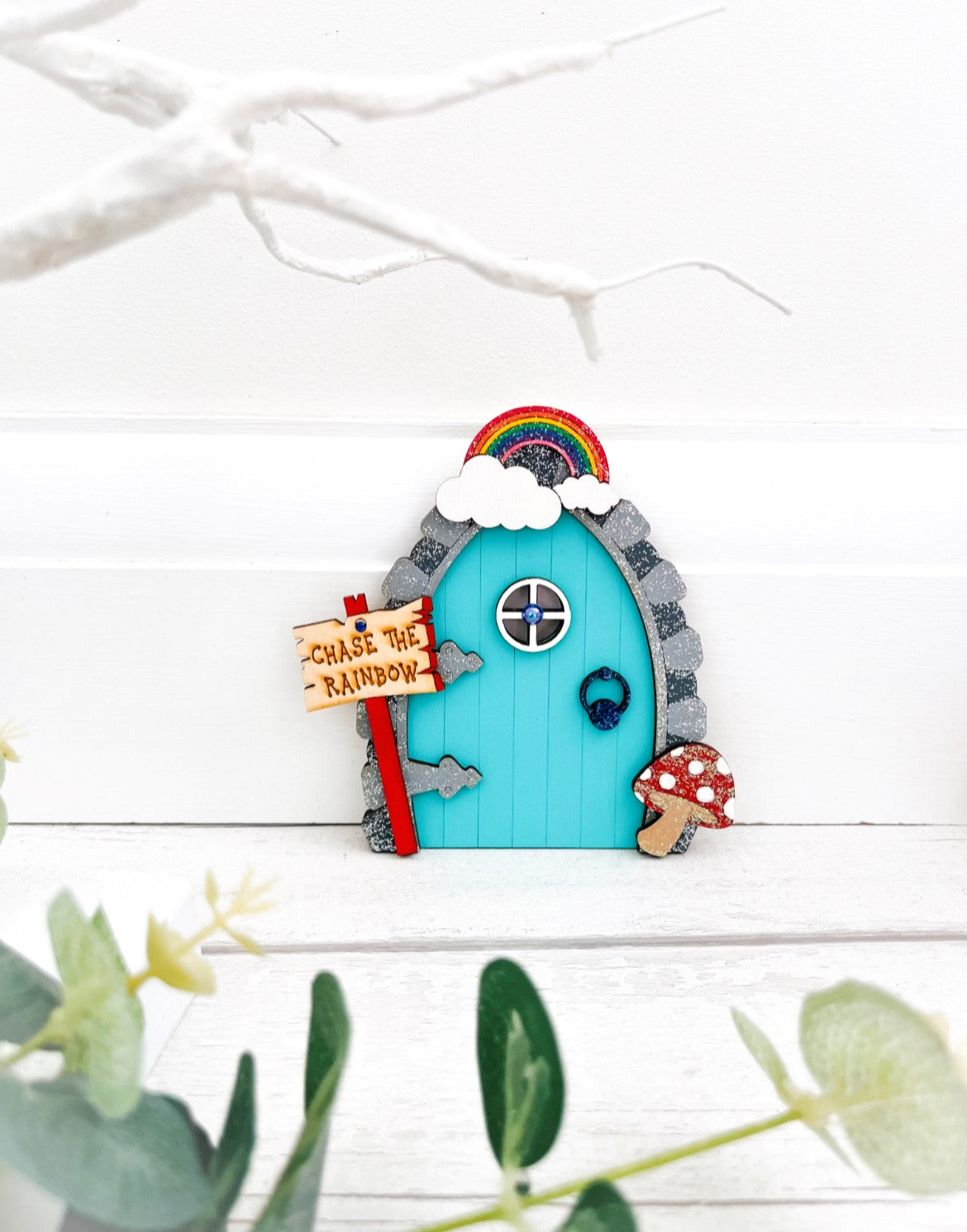 Chase The Rainbow Wooden Fairy Door 1 - Sweet Pea Wooden Creations