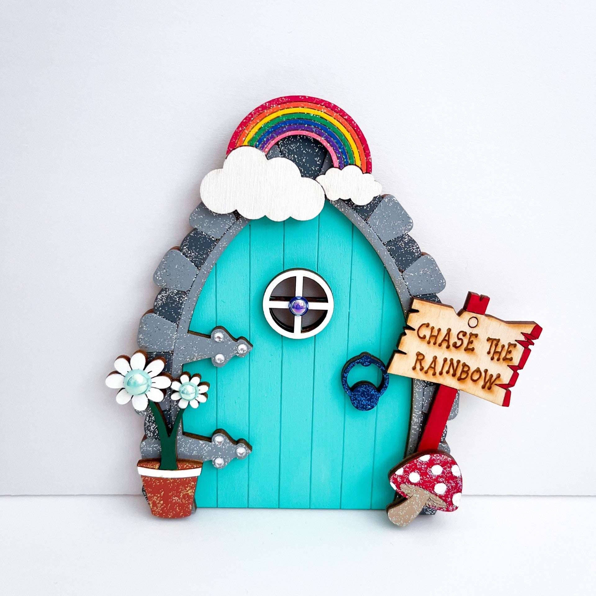 Chase The Rainbow Wooden Fairy Door Decoration - Sweet Pea Wooden Creations