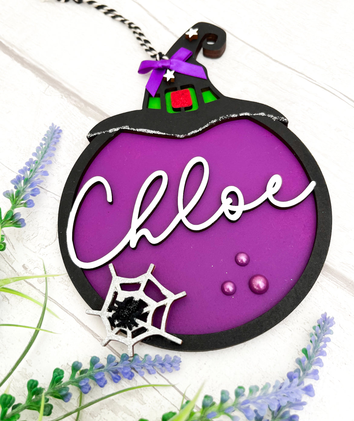 Wooden Halloween Decoration - Witch Hanging Decoration, Personalised a- Sweet Pea Wooden Creations