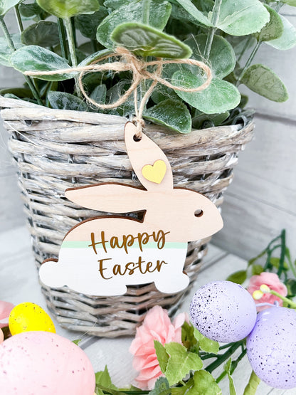 Personalised Easter Basket Bunny Tag, Decoration, White, Yellow & Gold - Sweet Pea Wooden Creations