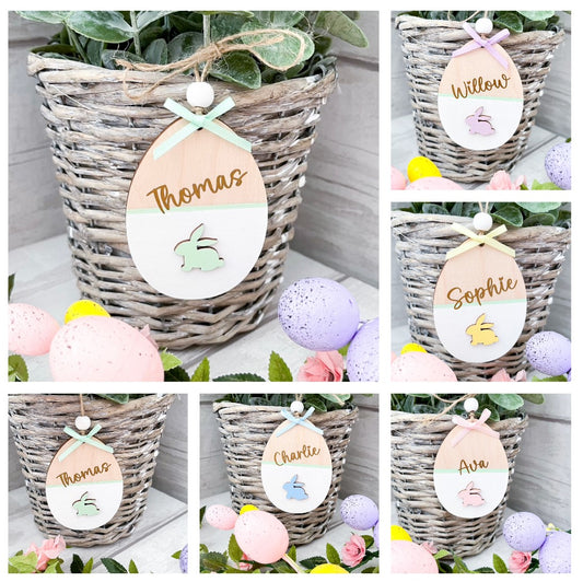 Personalised Easter Basket  Name Tag, Decoration - Sweet Pea Wooden Creations