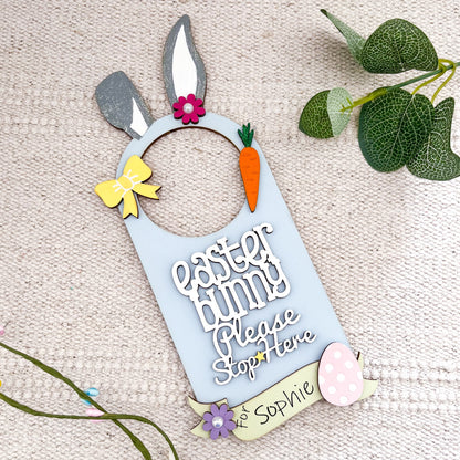 Easter Bunny Please top Here Personalised Door Hanger - Sweet Pea Wooden Creations