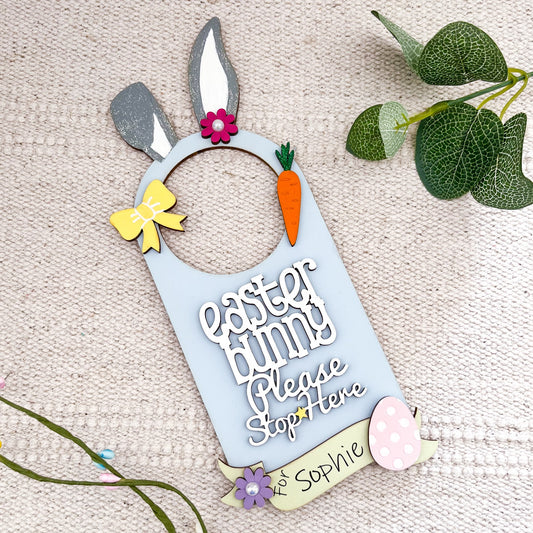 Easter Bunny Please top Here Personalised Door Hanger - Sweet Pea Wooden Creations