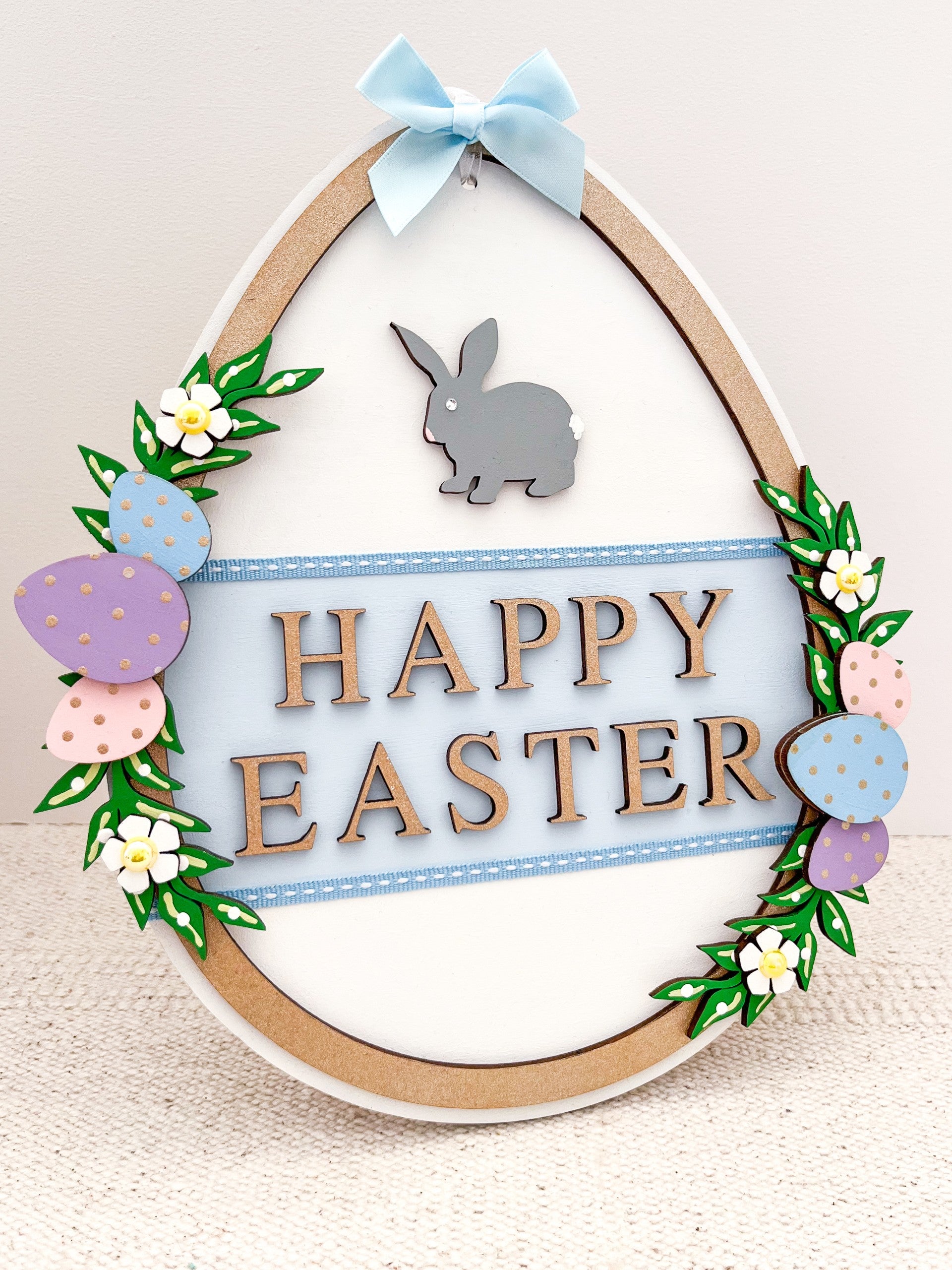 Easter Egg Happy Easter Hanging Sign - Sweet Pea Wooden Creations