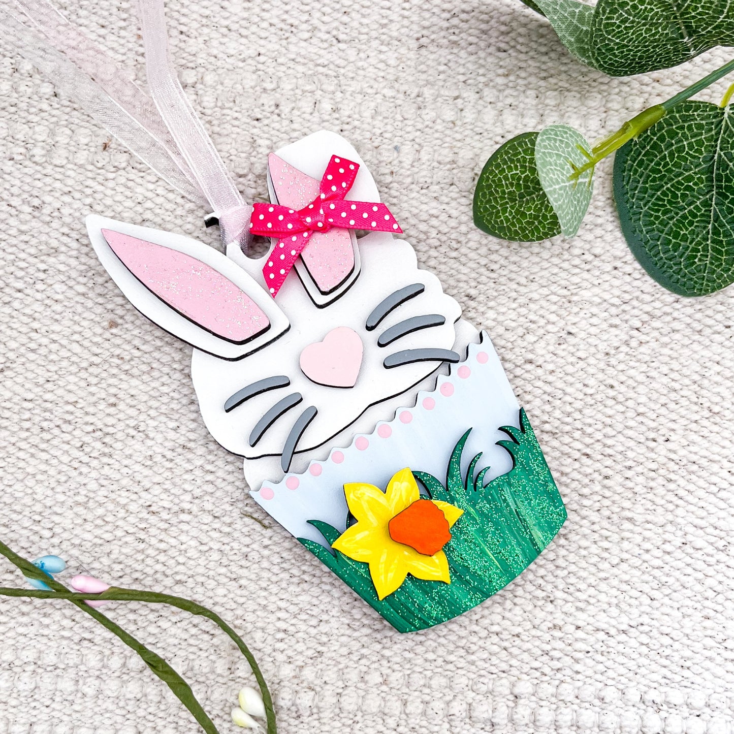 Easter Spring Bunny Cupcake Wooden Hanging Decoration - Sweet Pea Wooden Creations