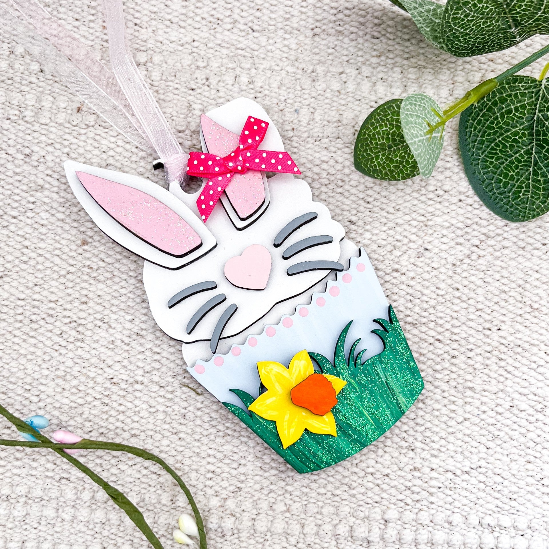 Easter Spring Bunny Cupcake Wooden Hanging Decoration - Sweet Pea Wooden Creations