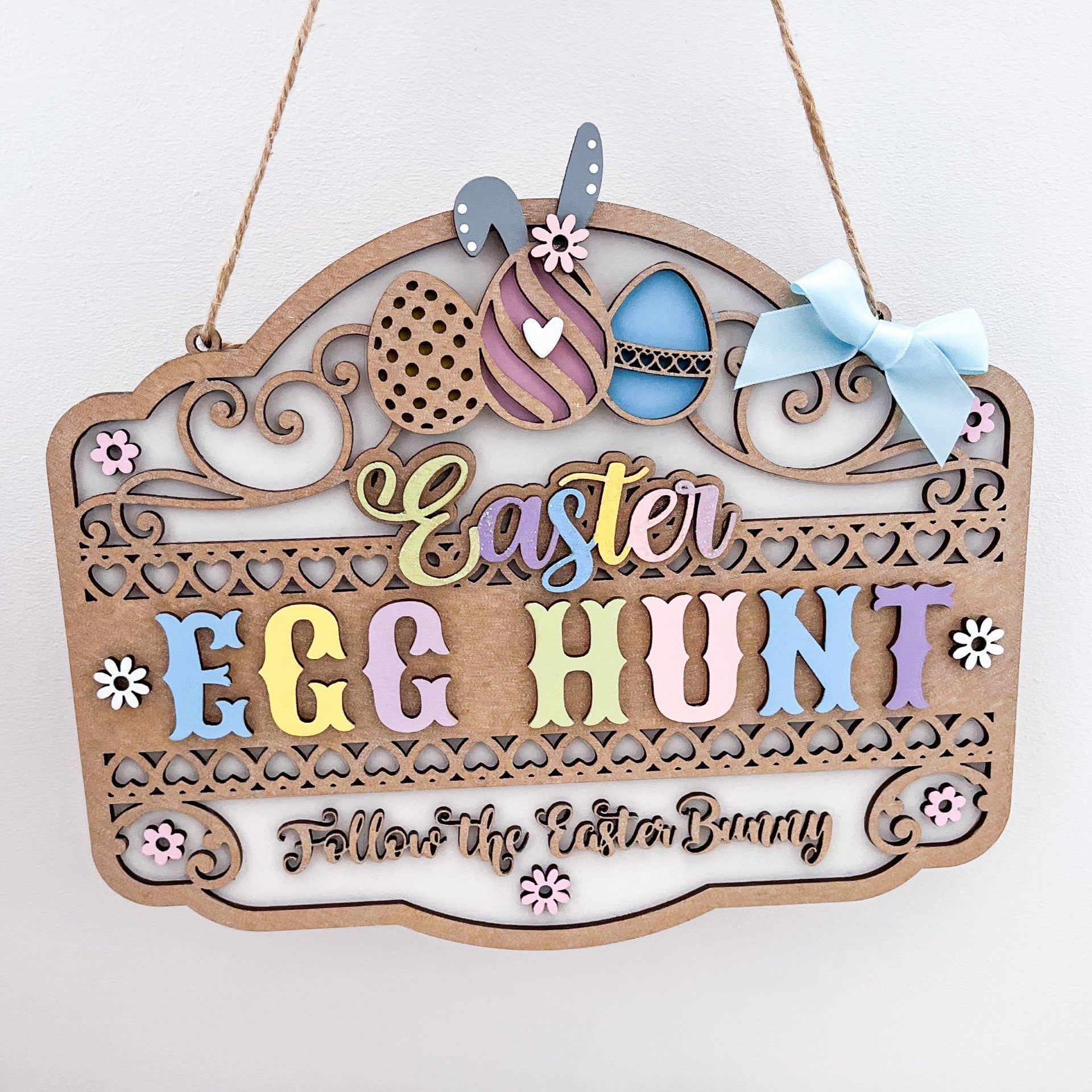 Easter Egg Hunt Follow The Easter Bunny Sign - Sweet Pea Wooden Creations