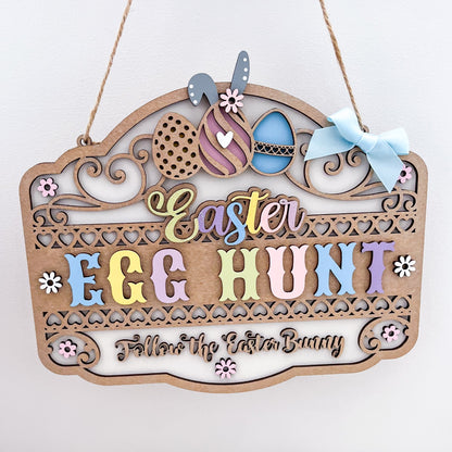 Easter Egg Hunt Follow The Easter Bunny Sign - Sweet Pea Wooden Creations