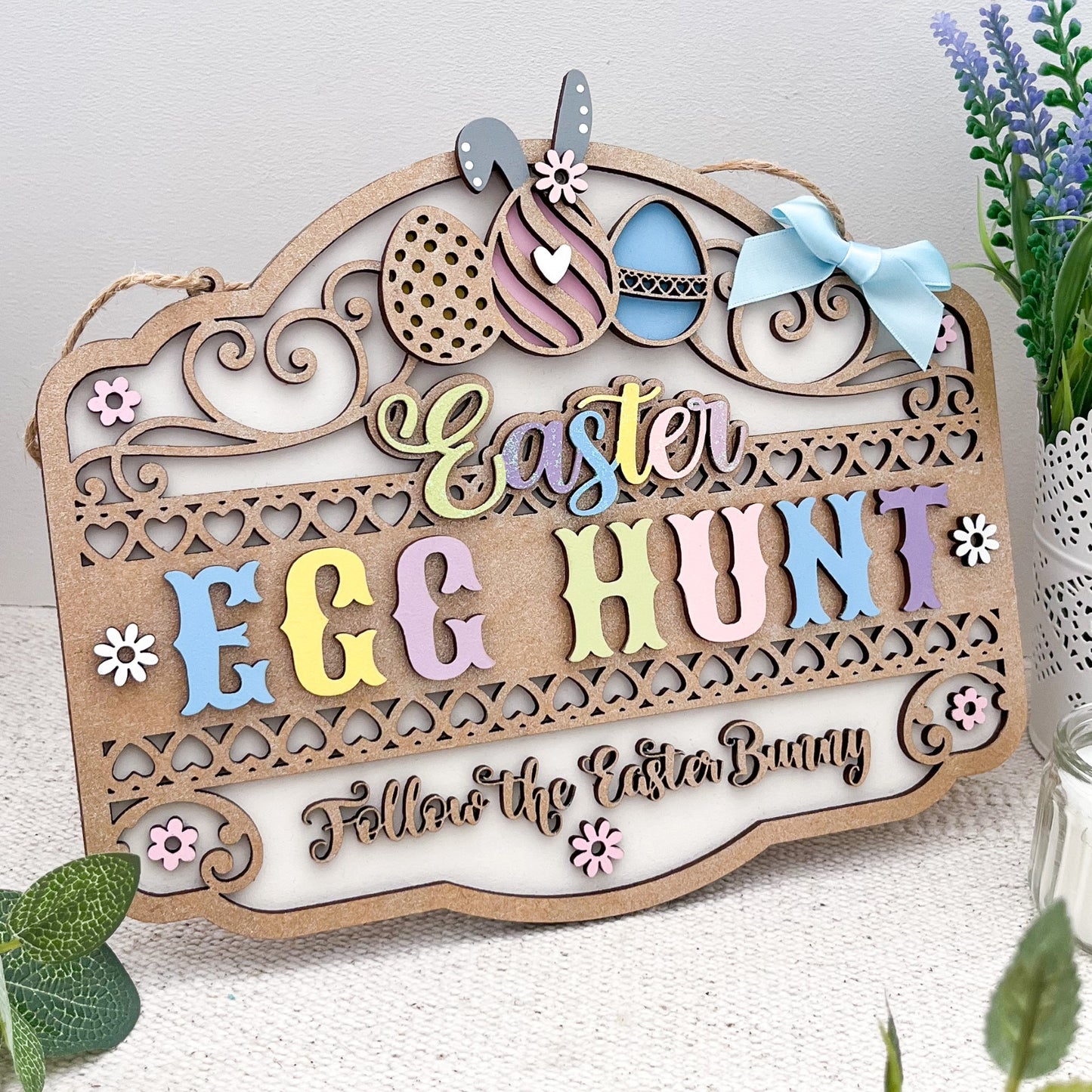 Easter Egg Hunt Wooden Hanging Sign - Sweet Pea Wooden Creations