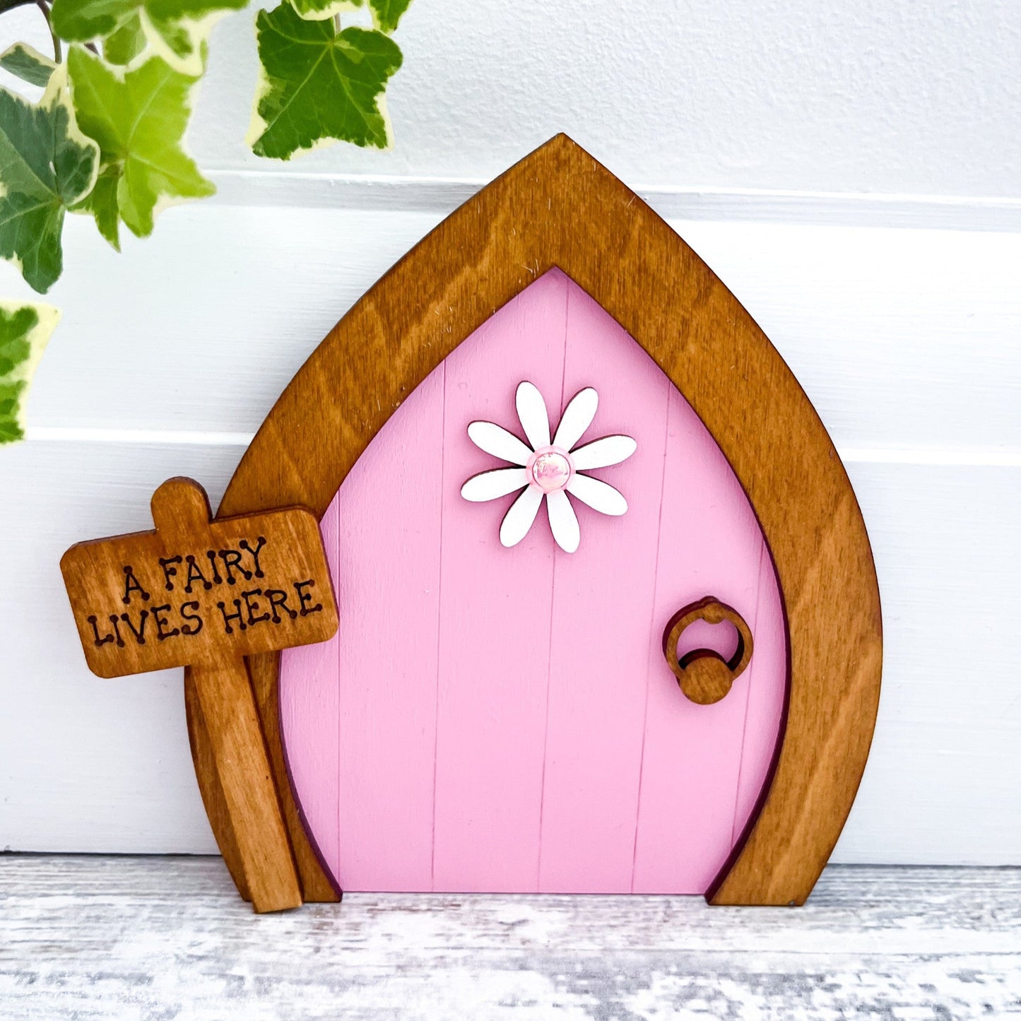 Enchanting Pink Daisy Garden Fairy Door Decoration - Sweet Pea Wooden Creations