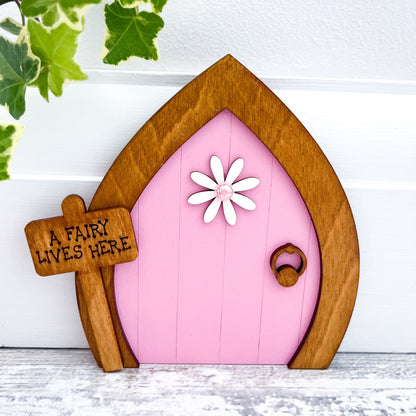 Enchanting Pink Daisy Garden Fairy Door Decoration - Sweet Pea Wooden Creations
