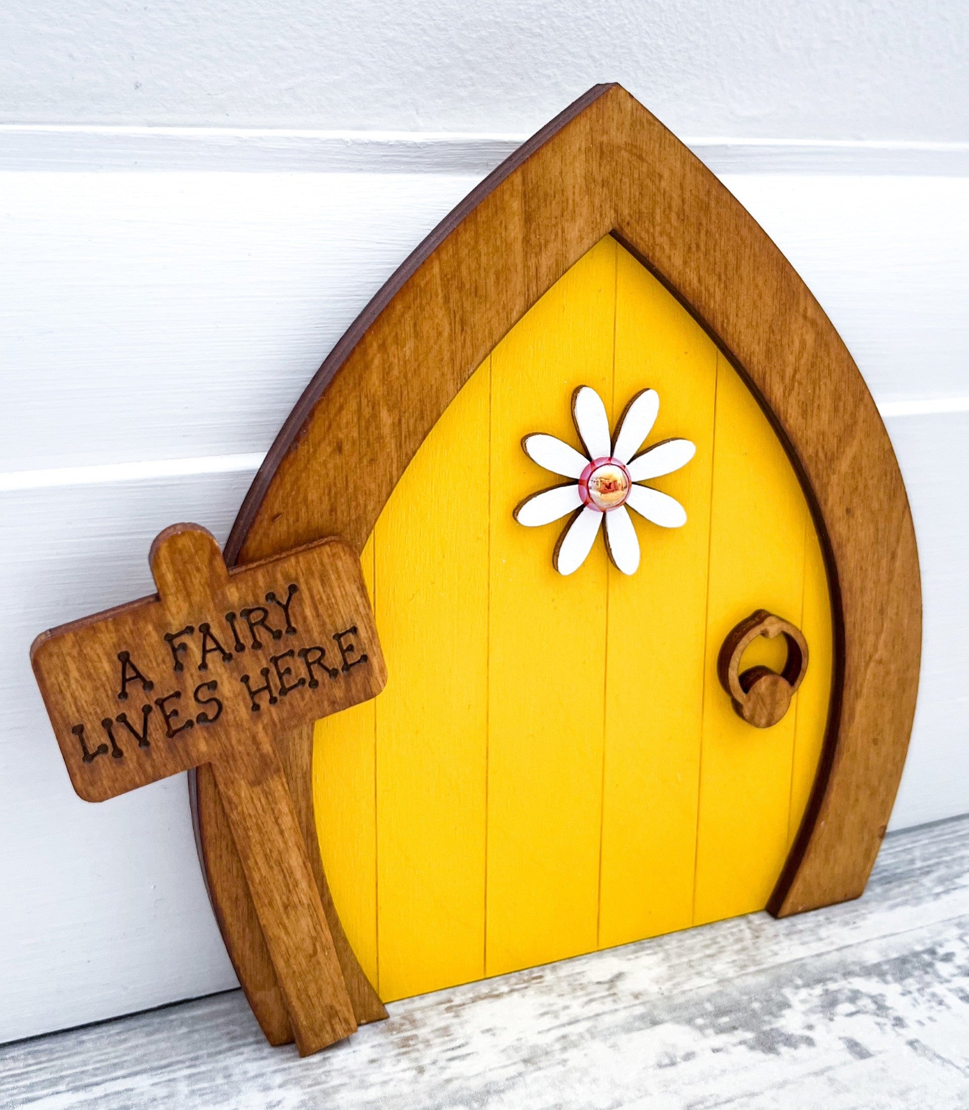 Fairy Garden Accessories, Magical Yellow Daisy Fairy Door - Sweet Pea Wooden Creations