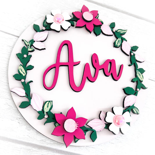 Wooden Floral Name Plaque, Bedroom Decor - Sweet Pea Wooden Creations