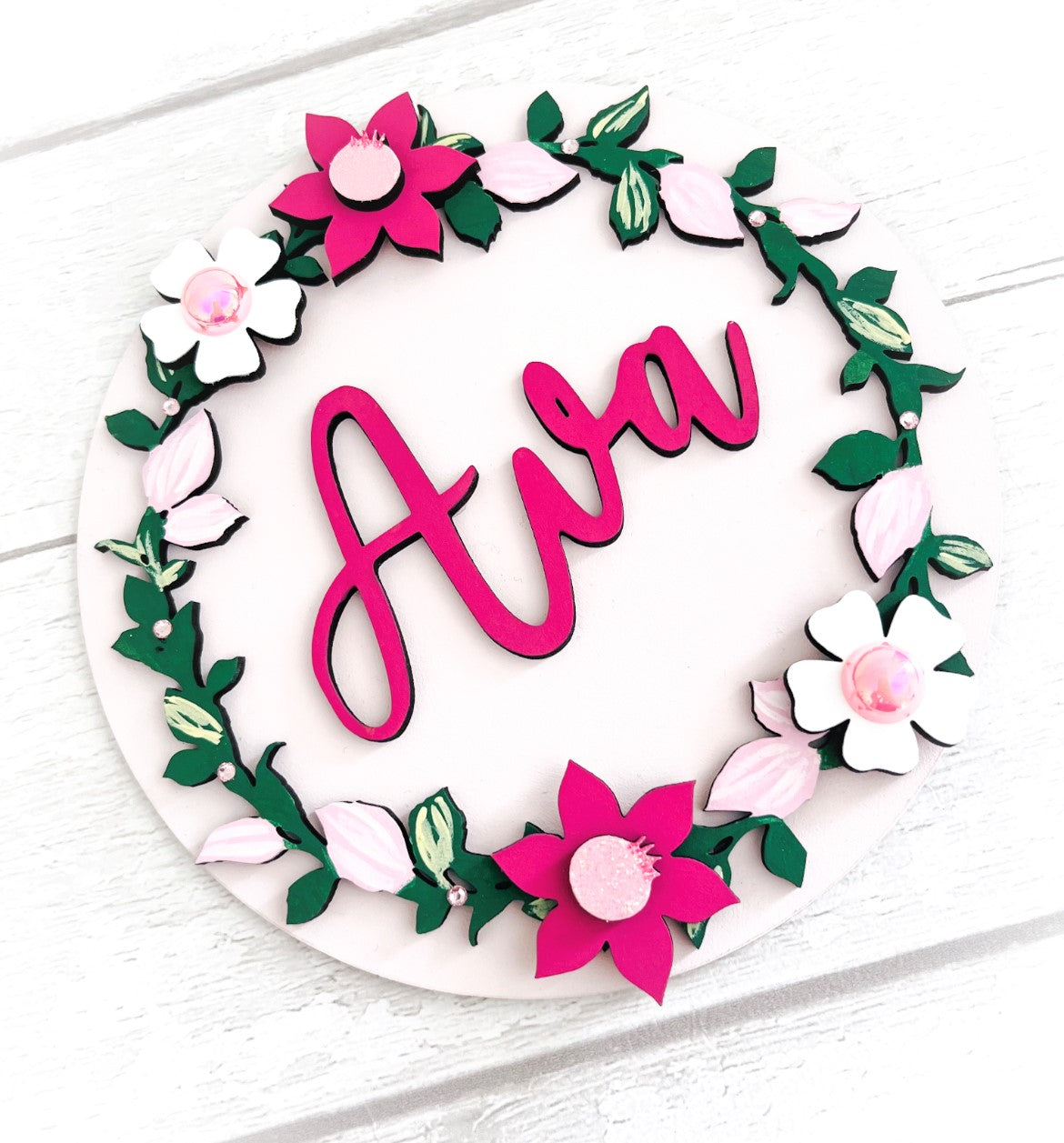 Wooden Floral Name Plaque, Bedroom Decor 1 - Sweet Pea Wooden Creations