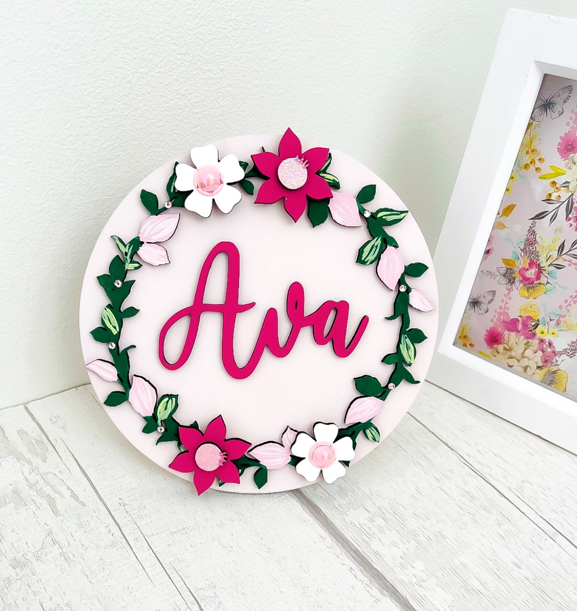 Wooden Floral Name Plaque, Bedroom Decor 2 - Sweet Pea Wooden Creations